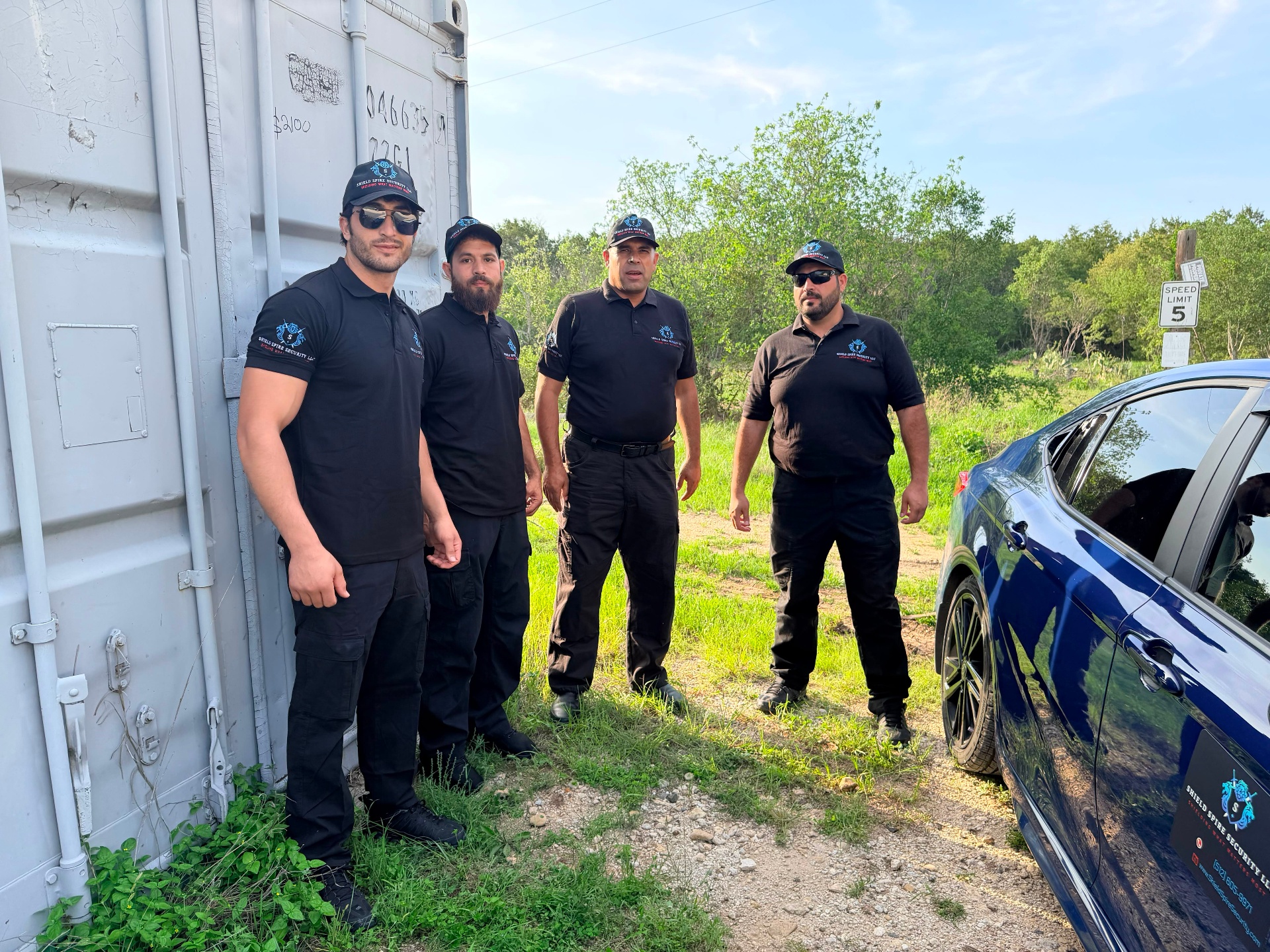Shield Spire Security team, four uniformed officers deployed for the graduation ceremony in Kyle, Texas.