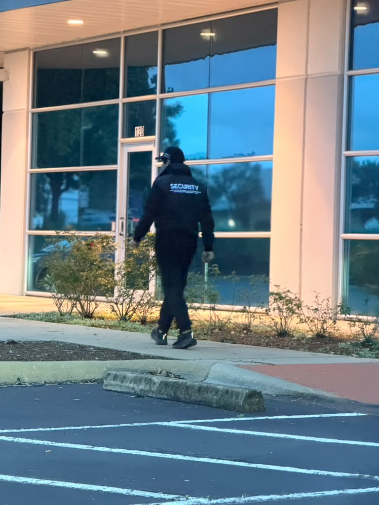 Routine patrol along the building frontage during scheduled coverage.